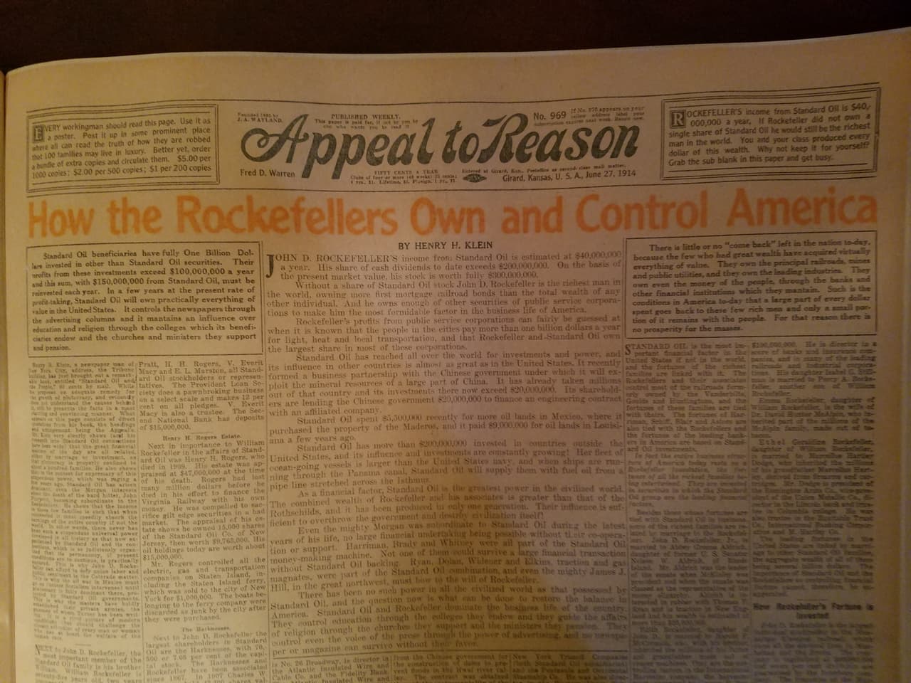 El diario del Partido Socialista de América denunciaba "el poder del 1%".