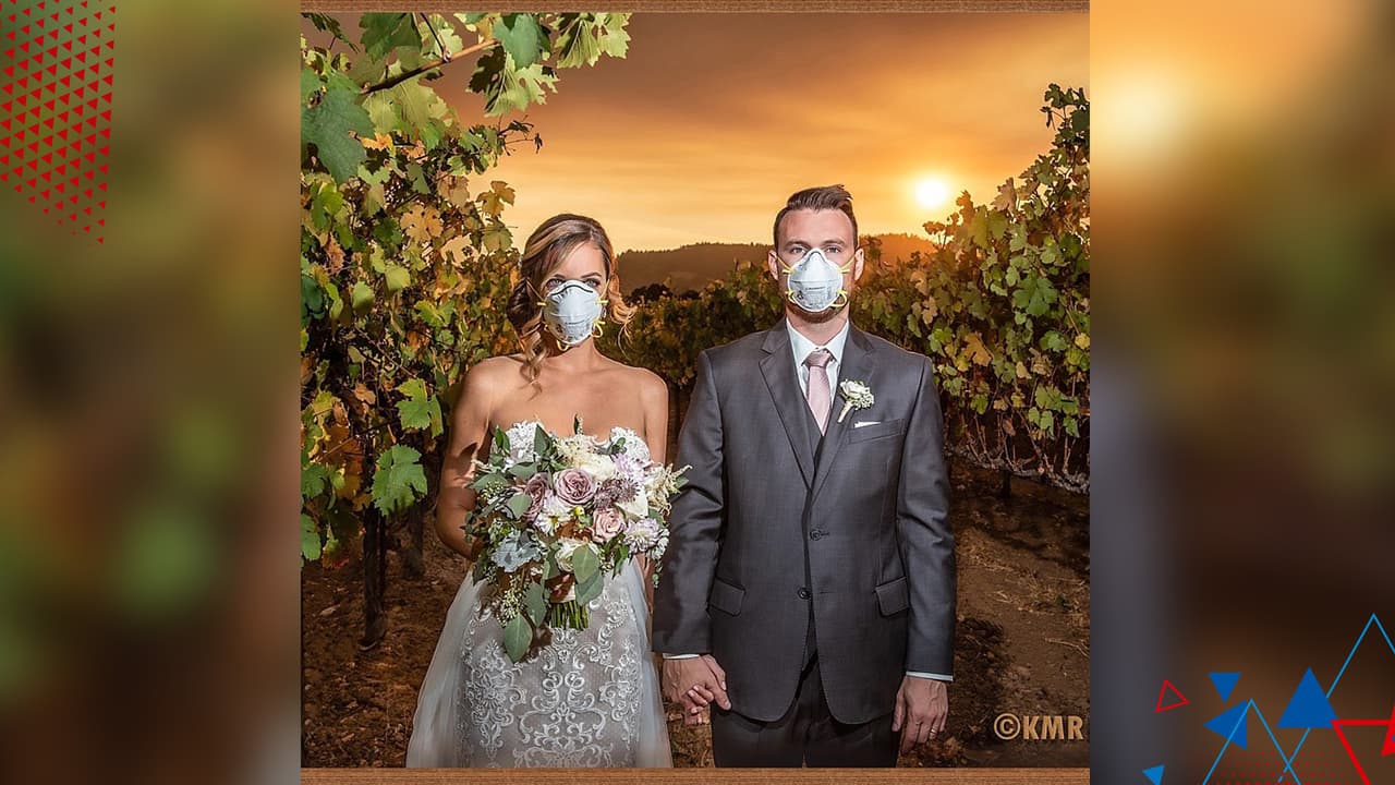 La historia detrás de la foto viral de una boda entre los fuegos de California