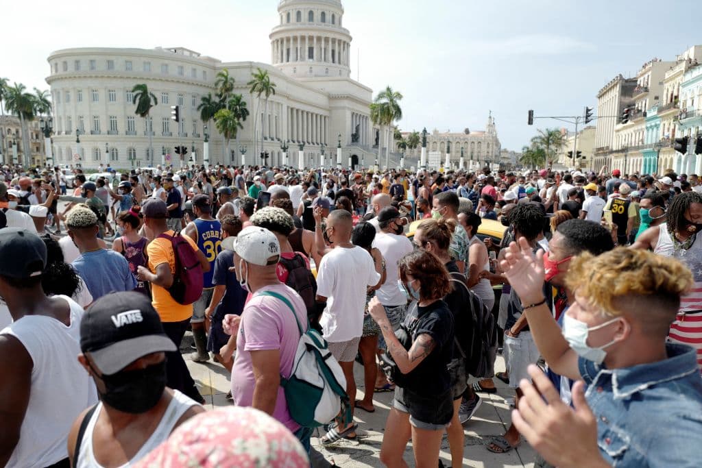 People take part in a demonstration against the government of Cuban President Miguel Diaz-Canel in Havana, on July 11, 2021.