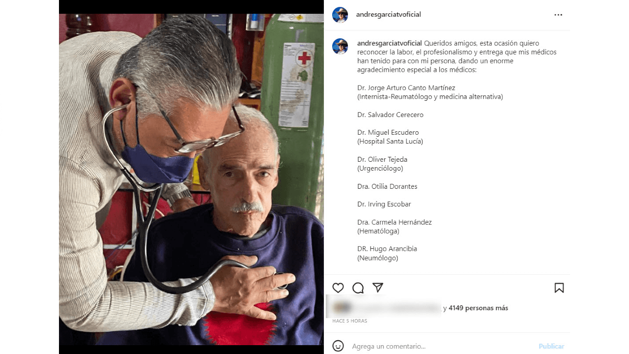 Andrés García agradeció a su equipo médico las atenciones.