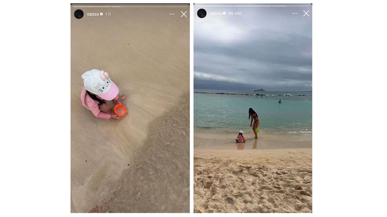 Cazzu e Inti en la playa, en República Dominicana.