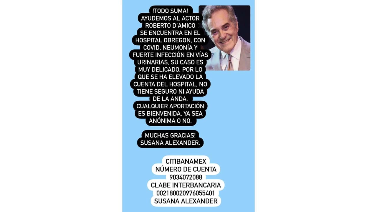 Roberto D'Amico se encuentra hospitalizado por diversos problemas de salud.