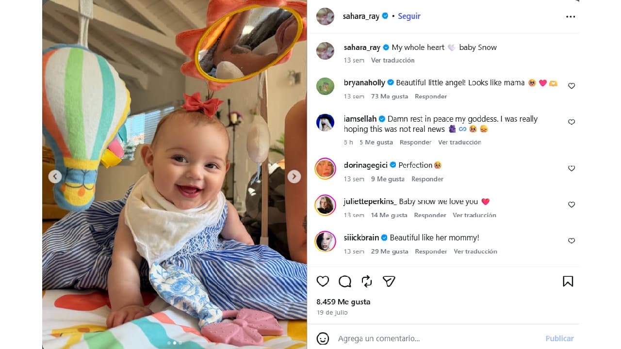 La última publicación de Sahara Ray fue dedicada a su hija Snow.