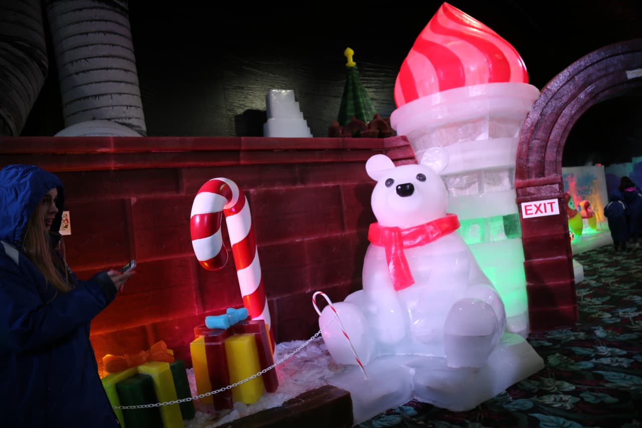 A la salida de la exhibición encontramos a este tierno osito navideño, es un ambiente siberiano.