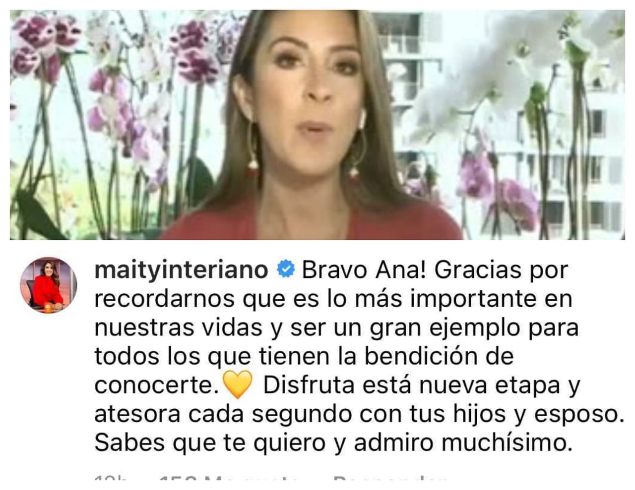 <b>Maity Interiano</b> le agradeció por "recordarnos qué es lo más importante en nuestras vidas".