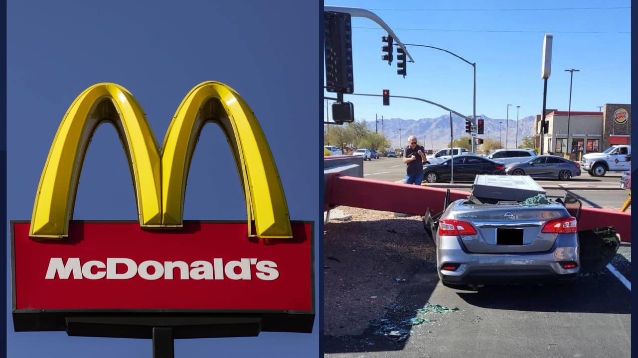 Letrero gigante de McDonald’s cae sobre un auto en Arizona