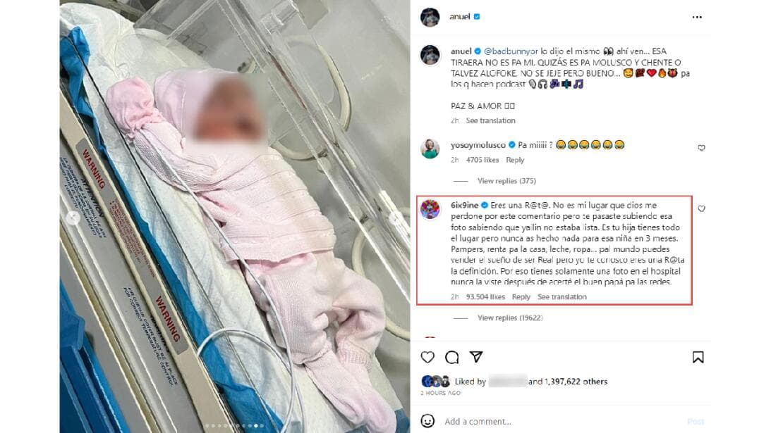 Mientras tanto, Tekashi lo señaló de supuestamente no hacerse cargo de 
<b><a href="https://www.univision.com/shows/el-gordo-y-la-flaca/luego-de-llamar-rata-a-anuel-aa-tekashi-y-yailin-rompen-las-redes-con-sus-publicaciones-video" target="_blank">Cattleya, la hija que tiene con Yailin</a></b>, cuyo nacimiento fue anunciado en marzo pasado.