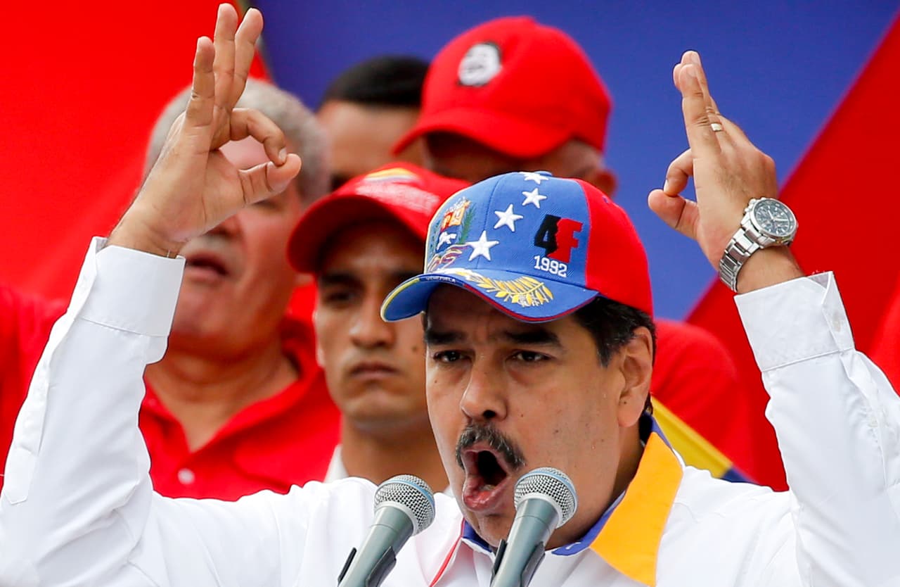 Venezuela’s President Nicolás Maduro speaking to a crowd of supporters at a rally in Caracas, Venezuela, March 23, 2019.