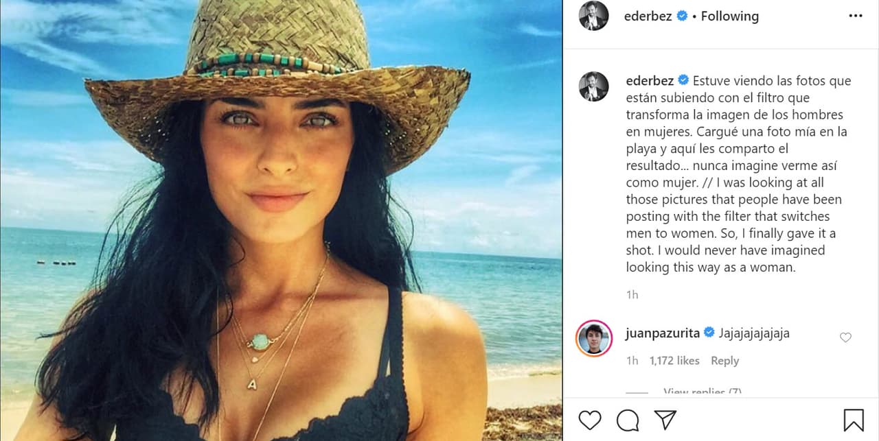 La imagen era nada menos que la de 
<b><a href="https://www.univision.com/famosos/eugenio-derbez-confiesa-el-peor-error-que-cometio-con-sus-hijos-al-punto-que-aislinn-quedo-traumada-video" target="_blank">su hija Aislinn Derbez</a>. </b>"Nunca imaginé verme así como mujer", agregó.
<br>