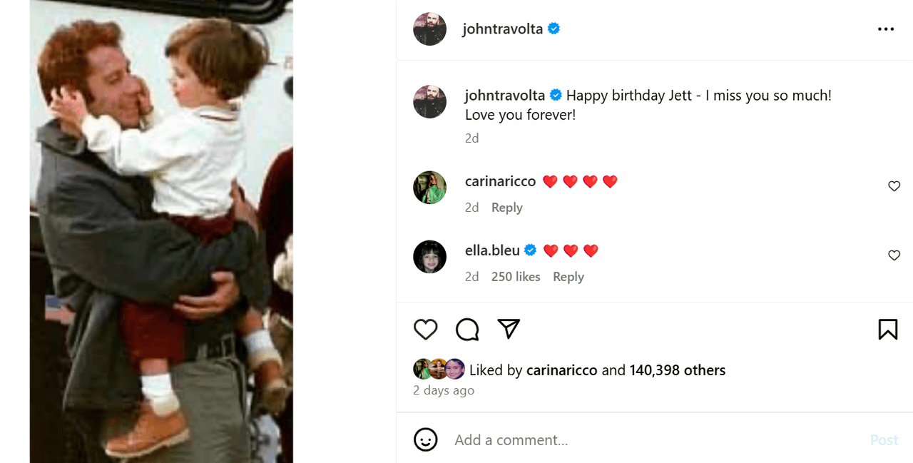 John Travolta recordó a su fallecido hijo en el que habría sido su cumpleaños 33.