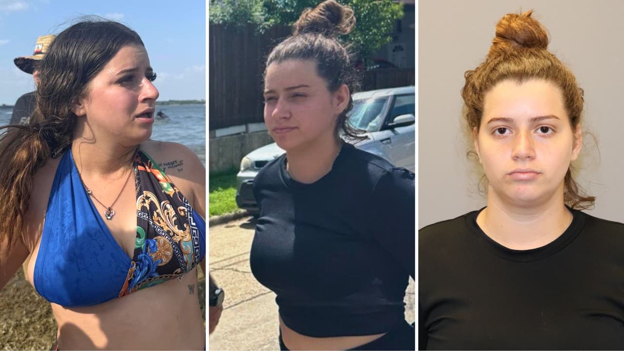 Una secuencia de fotografías muestra a Daikerlyn Alejandra González González en tres momentos clave: primero, en el lugar del incidente; luego, al momento de su arresto; y finalmente, en la imagen difundida por las autoridades tras su ingreso al Departamento de Policía de Grapevine.