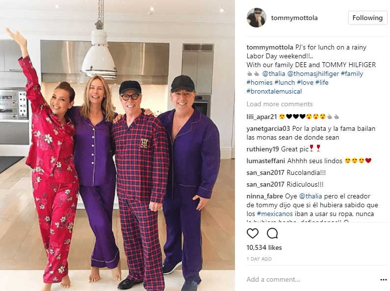 Para acompañar la publicación de esta imagen, Tommy Mottola escribió: "Pijamas para el almuerzo en un lluvioso fin de semana de trabajo".