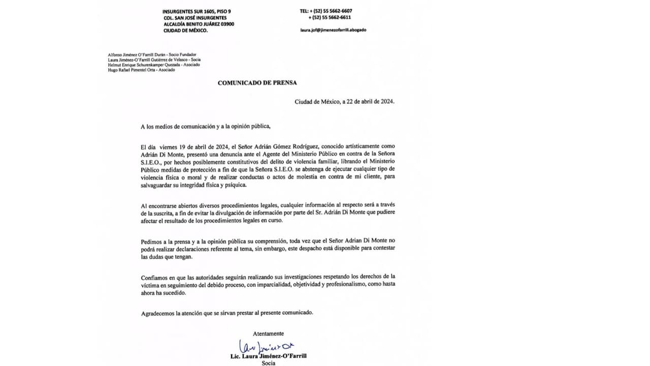 Documento revelado por la defensa de Adrián Di Monte.
