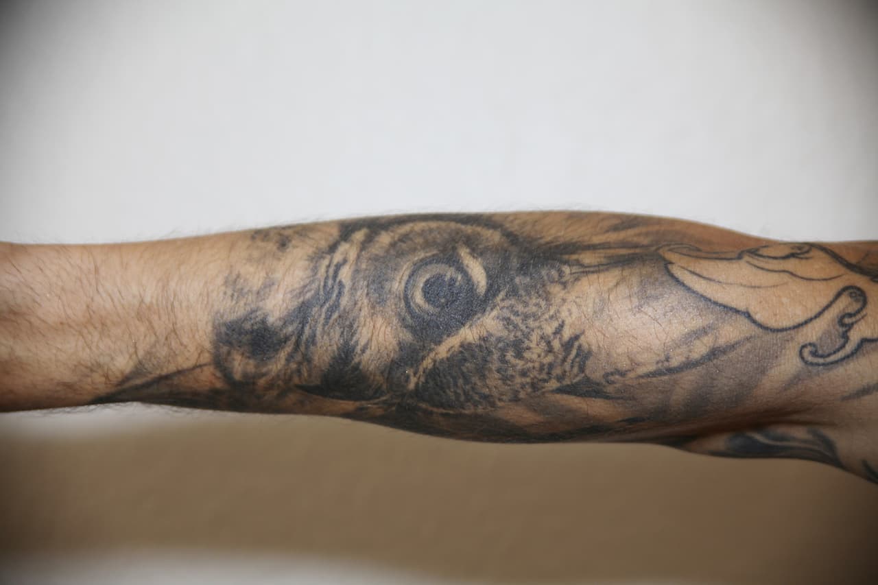 La familia del cantante trabajó durante muchos años en circos, nos contó, antes de explicar por qué le gusta tanto tatuarse animales. Este búho se lo tatuó con el mismo artista de Medellín al que recurrió
<b> J Balvin.</b>