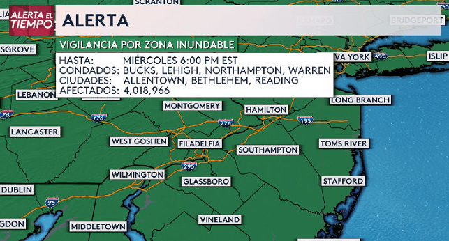 Lluvias intensas y fuertes vientos azotan la región de Filadelfia este martes