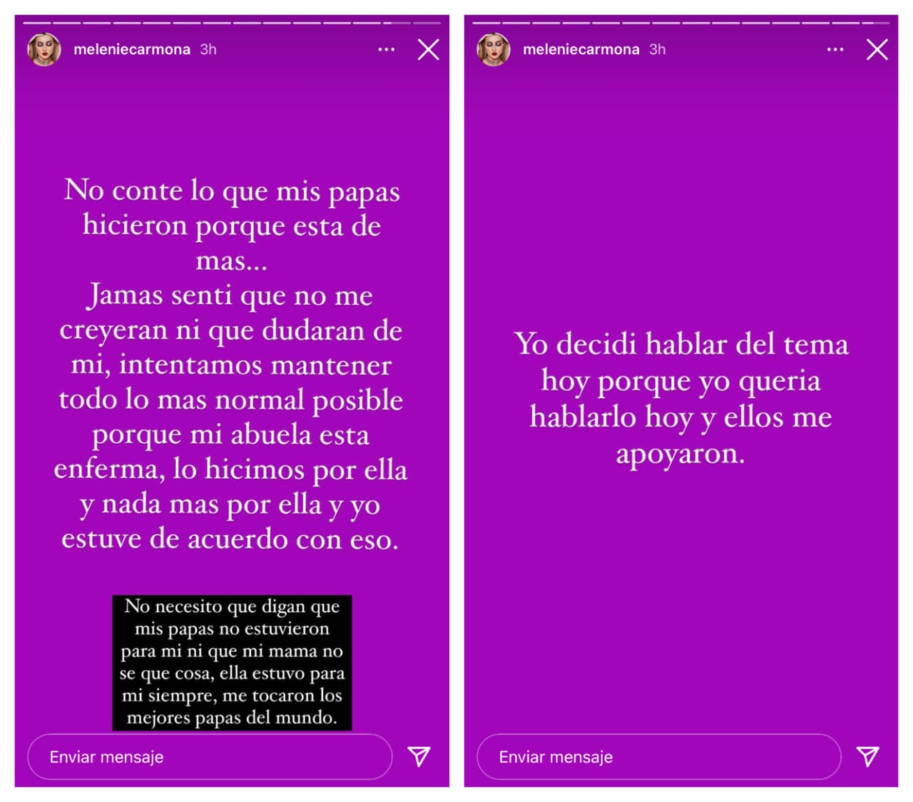 Melenie Carmona salió en defensa de sus padres, Arturo Carmona y Alicia Villarreal