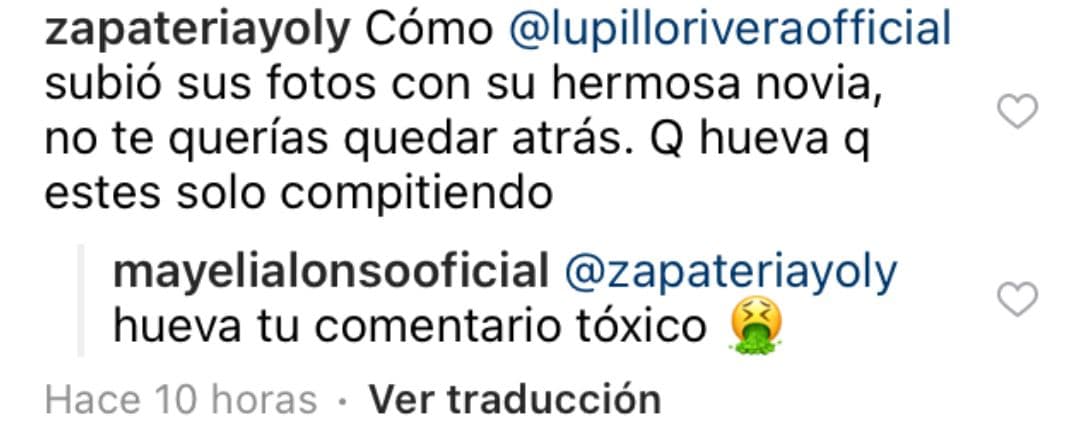 La mexicana de 36 años no se quedó con la boca cerrada y le respondió: "Qué hueva tu comentario tóxico".