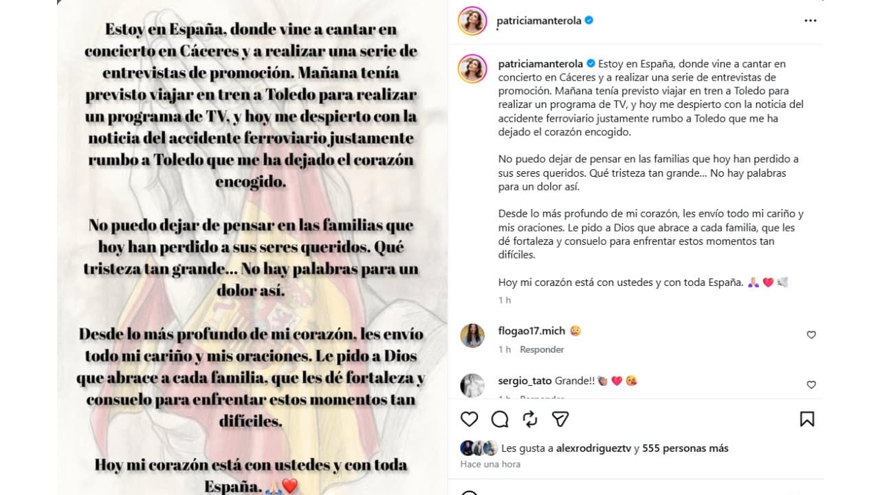 Paty Manterola lamenta tragedia en España.