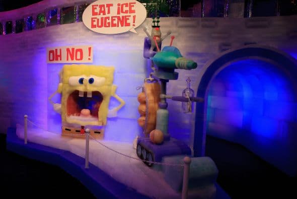 La esponja favorita de los niños ya está en Ice Land, una exhibición de esculturas heladas que promete congelarte hasta el 4 de enero.