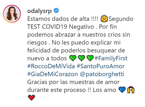 En la publicación resaltó que ya podía volver a tener contacto con ellos y "
<b>besuquear de nuevo a todos</b>".
<br>