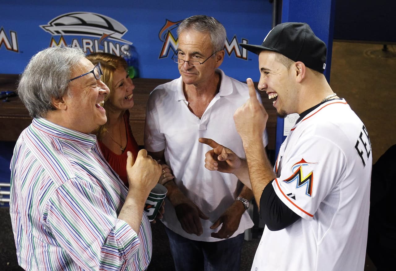 Miami Marlins owner Jeffrey Loria is planning to build a 10-foot tall statue of José at Marlins Park in memory of the pitcher. Loria (left) with Maritza, Ralph Fernández and José. Courtesy of Ralph Fernández/Univision.