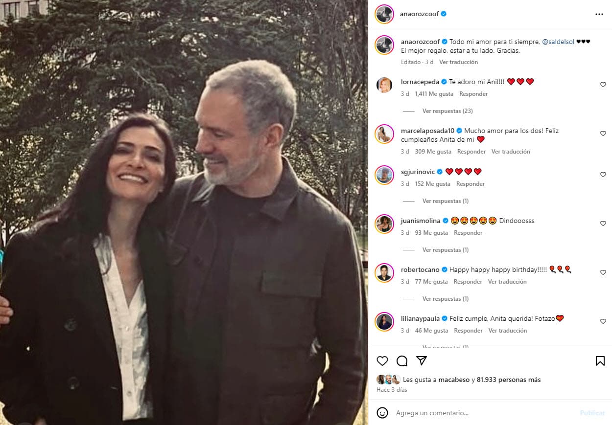 Ana María Orozco dedicó un romántico mensaje a su novio, Salvador del Solar.