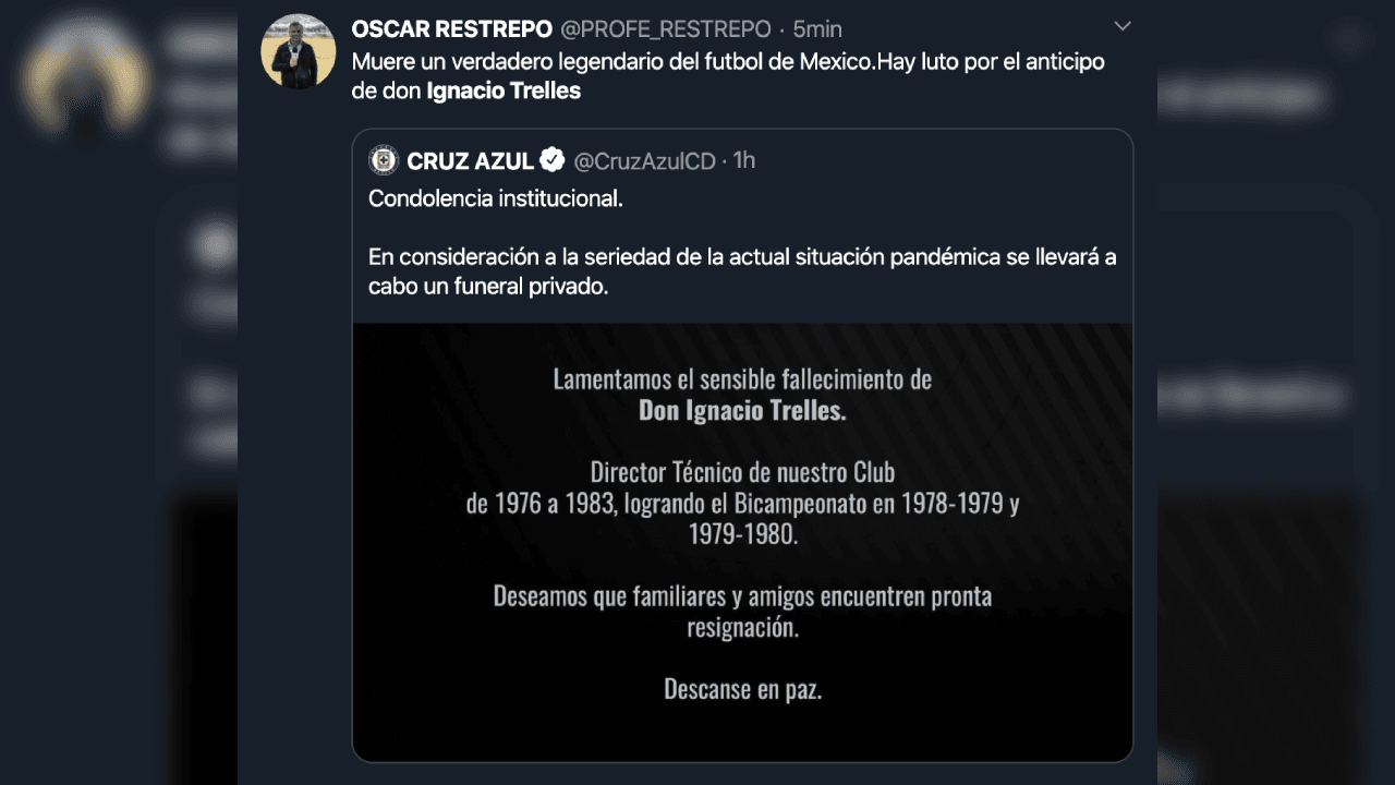 Así reacciona el mundo futbolístico ante el fallecimiento de Ignacio Trelles a sus 103 años.