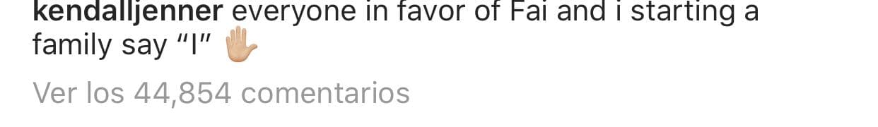 "Todos a favor de Fai y yo comenzando una familia digan 'yo'", escribió Kendall en el pie de foto.
<br>