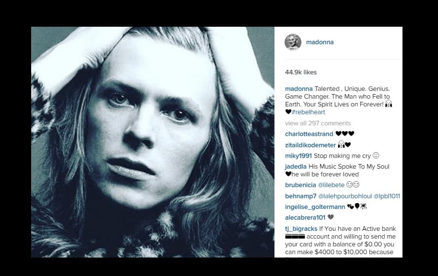 Madonna también lamentó con otras imágenes la muerte de Bowie.