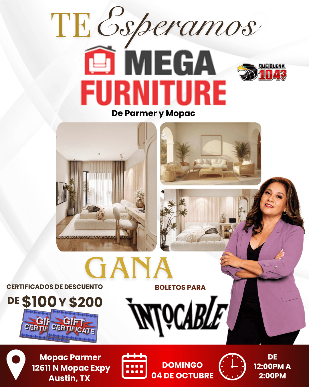 ¡ESTE DOMINGO NOS VEMOS EN MEGA FURNITURE DE MOPAC Y PARMER!