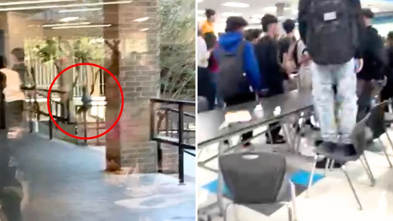 Captan momento en que estudiantes salen de escuela para escapar de un presunto hombre armado