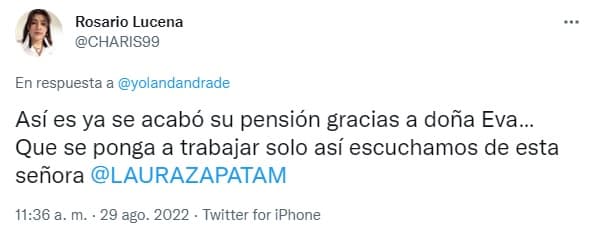 Luego de que la usuaria de Twitter Rosario Lucena indicara que a Zapata ya se le acabó la pensión que recibía gracias a su abuela, 
<a href="https://www.univision.com/famosos/muere-abuela-thalia-laura-zapata-eva-mange">doña Eva, quien falleció</a> el pasado 24 de junio, Yolanda la secundó.
<br>