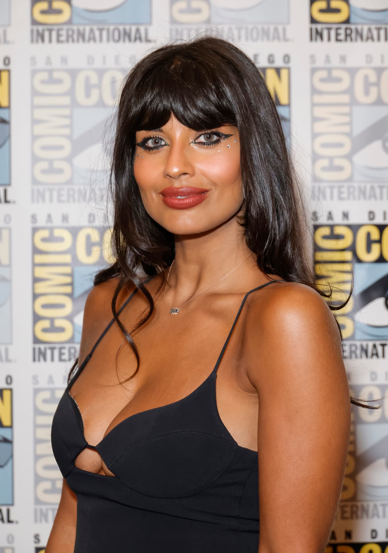 SAN DIEGO, CALIFORNIA - JULY 23: Jameela Jamil attends the Marvel Cinematic Universe press line during 2022 Comic Con International: San Diego at Hilton Bayfront on July 23, 2022 in San Diego, California. (Photo by Frazer Harrison/Getty Images)