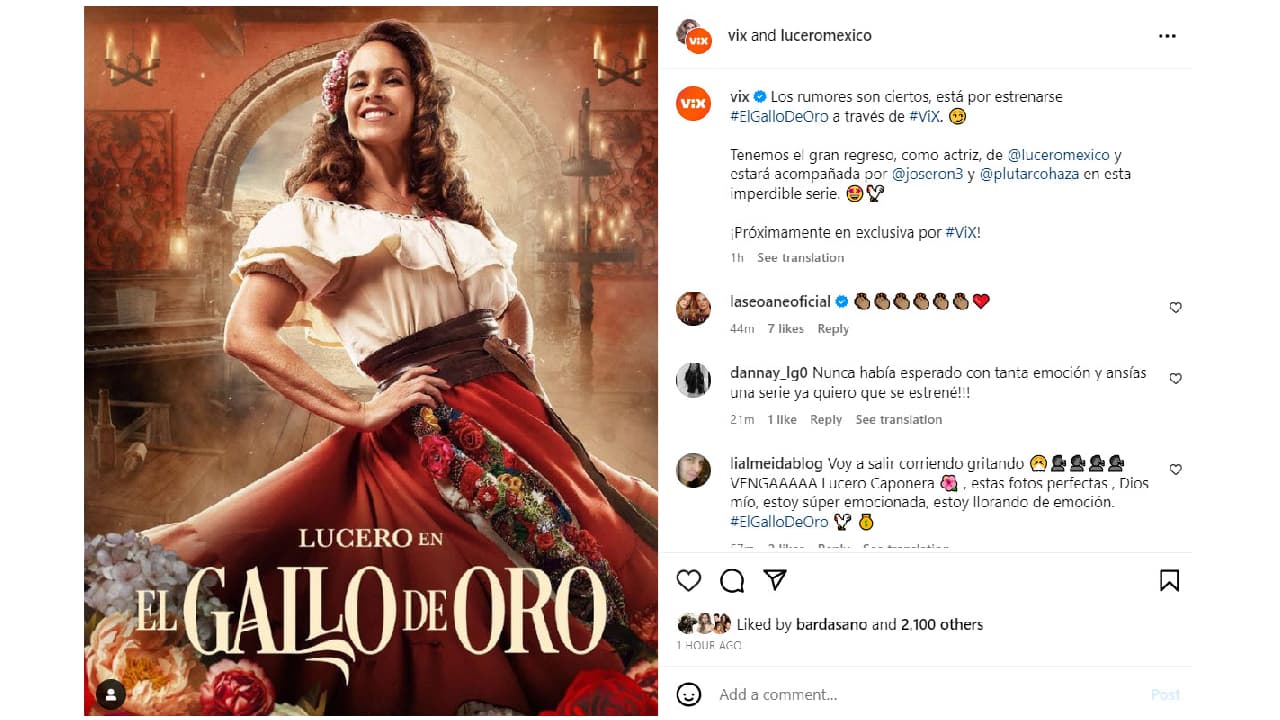 Lucero en El Gallo de Oro, serie de ViX.