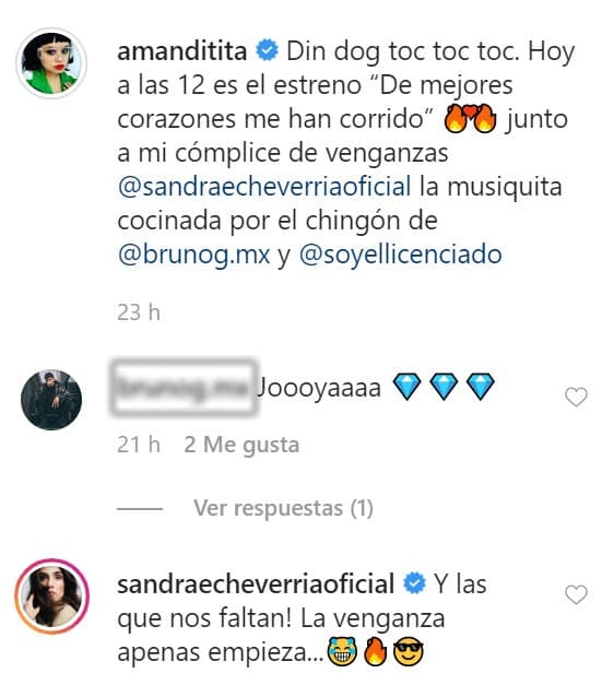 La noche del pasado 27 de febrero, Amandititita promocionó el estreno y Sandra Echeverría adelantó que "
<b><a href="https://www.univision.com/famosos/sandra-echeverria-responde-a-quienes-la-criticaron-por-lucir-muy-delgada-tras-convertirse-en-madre-fotos">la venganza apenas empieza</a></b>", refiriéndose a la letra de la canción. 
<br>
