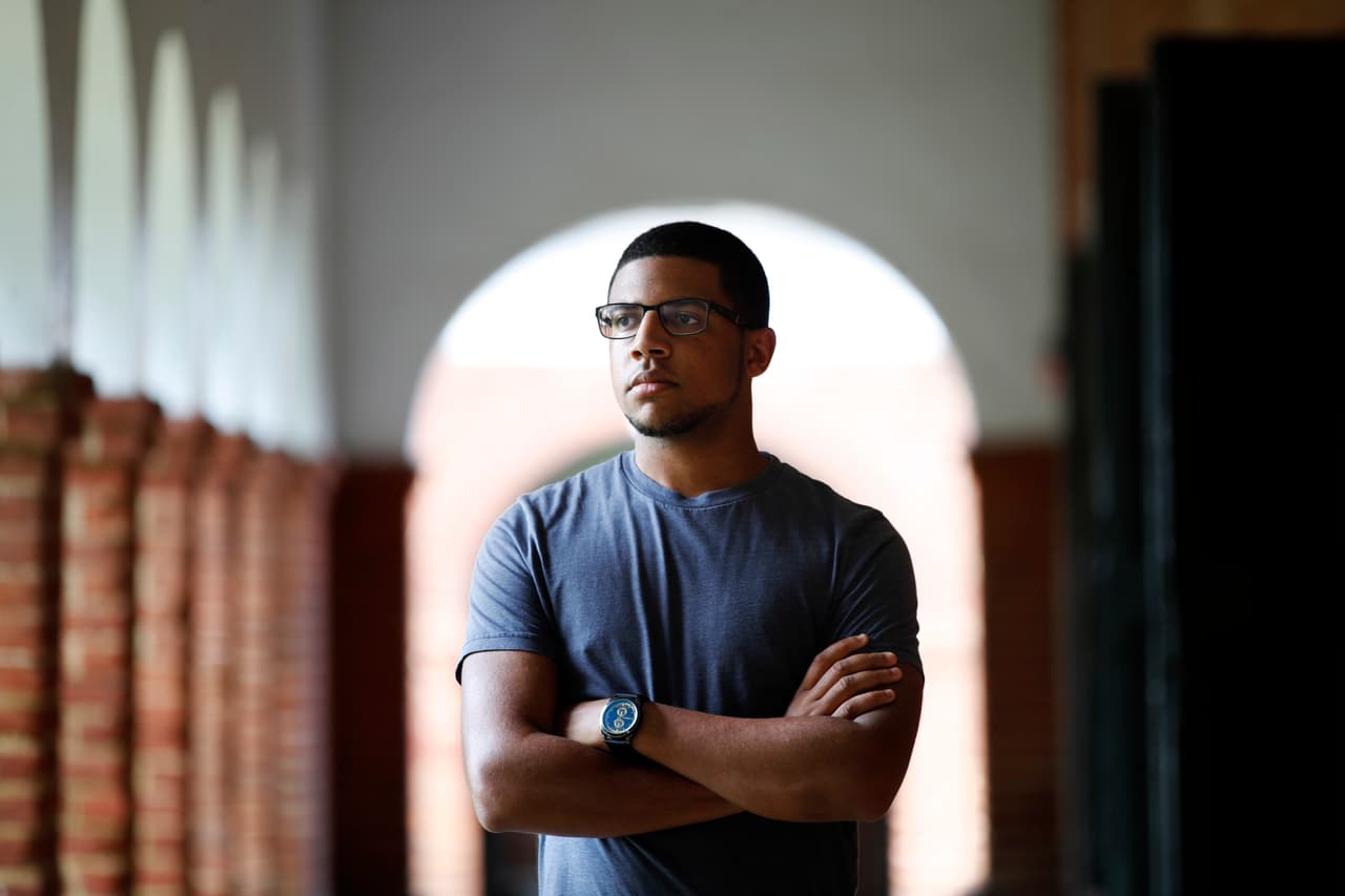 Weston Gobar, 21, a fourth year student and president of the Black Student Alliance at the University of Virginia, poses for a portrait, Friday, Aug. 18, 2017, in Charlottesville, Va., a week after a white nationalist rally took place on campus. (AP Photo/Jacquelyn Martin)