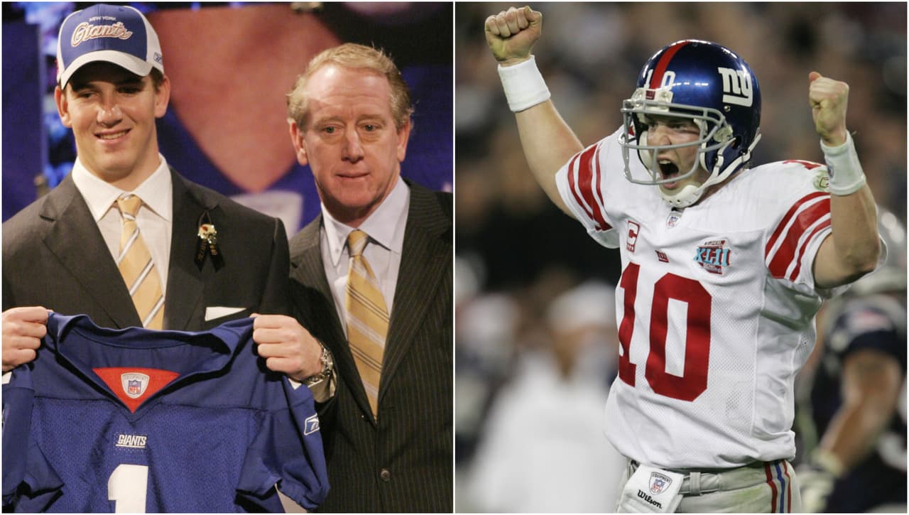 <b>#9 ELI MANNING</b> | QB, San Diego Chargers – 2004
<br>No quiso jugar para San Diego y fue intercambiado a NY por Philip Rivers el mismo día del draft. Acabó liderando a los Giants a dos victorias del Super Bowl sobre los Patriots, incluida la campanada del 2007. Ha sido muy criticado los últimos dos años, pero no muchos pueden jugar a un nivel más alto después de recibir tantos golpes. Solo Brett Favre comenzó más juegos consecutivos como QB y no ganó dos anillos de campeón.