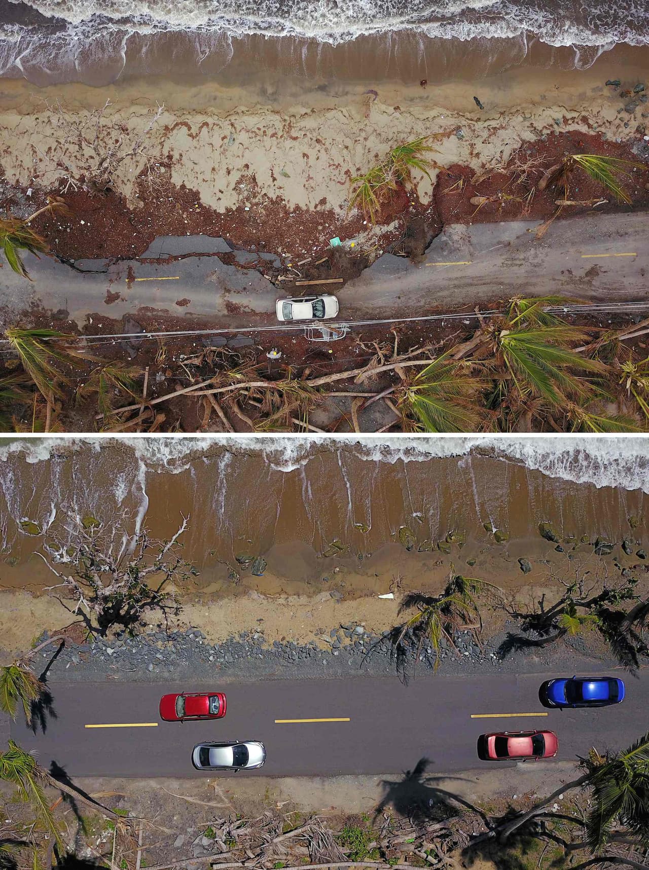 Vista aérea de Humacao, después del huracán y ahora.