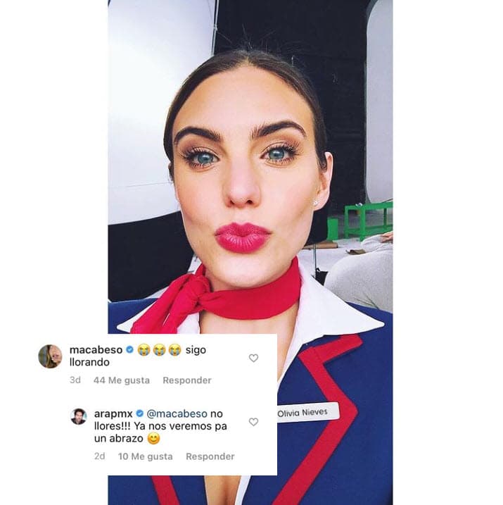 En ella, también trabajaron con Macarena Achaga, que reaccionó emocionada ante la noticia: "Sigo llorando", comentó, mientras que su excompañero le respondió: "¡No llores! Ya nos veremos pa' un abrazo'".