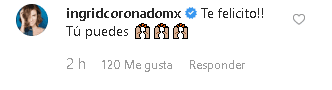 "
<b>¡Te felicito! Tú puedes"</b>, escribió la presentadora de televisión y exintegrante del grupo Garibaldi, Ingrid Coronado.