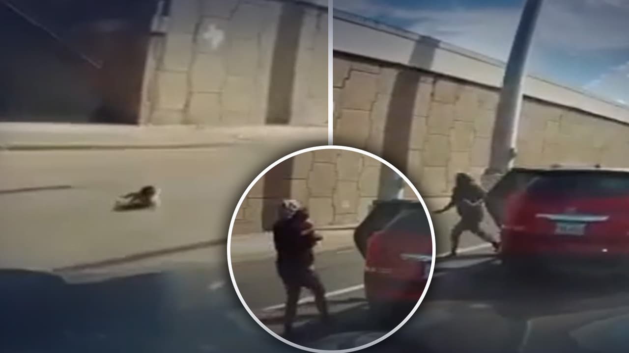 Imágenes impactantes: un niño cae de un carro en movimiento a la entrada del Freeway I-69