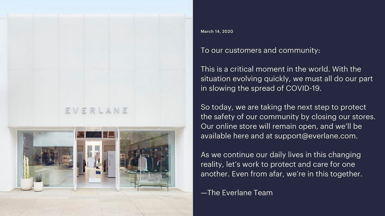 Everlane decidió cerrar todas sus tiendas hasta nuevo aviso, pero tendrá su servicio online activo.