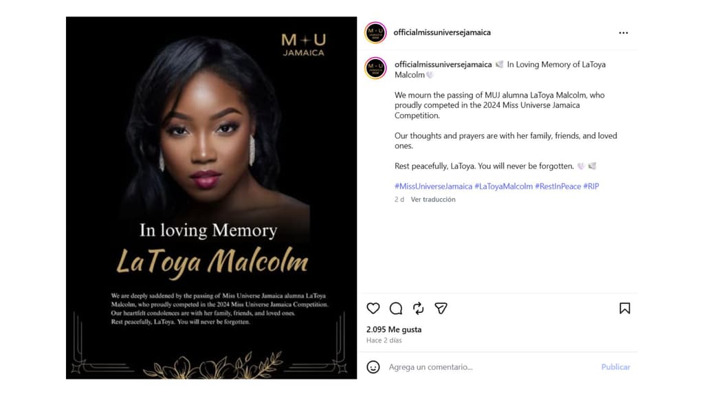 Muere exparticipante de Miss Universe Jamaica: LaToya Malcolm tenía 35