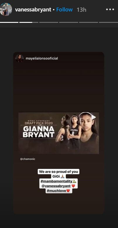 Además, Vanessa agradeció en un video la condecoración póstuma a su hija: "Muchas gracias por honrar a mi Gigi y elegirla para ser una seleccionada honorífica este año. 
<b>Para ella hubiera sido un sueño hecho realidad, siempre trabajó duro para ser seleccionada</b>, quería ser una de las más grandes atletas del mundo, así como su papá. Gracias por honrar a mi pequeña niña". 
<br>