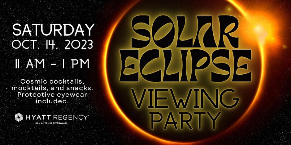 <b>Eclipse Viewing Party</b>
<br>
<br>📍Dónde: Hyatt Regency
<br>
<br>⏰ Horario: 14 de octubre, 11:00 a 13:00 horas
<br>
<br>Tiene un costo de 35 dólares y se llevará a cabo en la terraza, junto a la piscina del hotel. Habrá snacks, bebidas refrescantes y es un evento familiar.
<br>