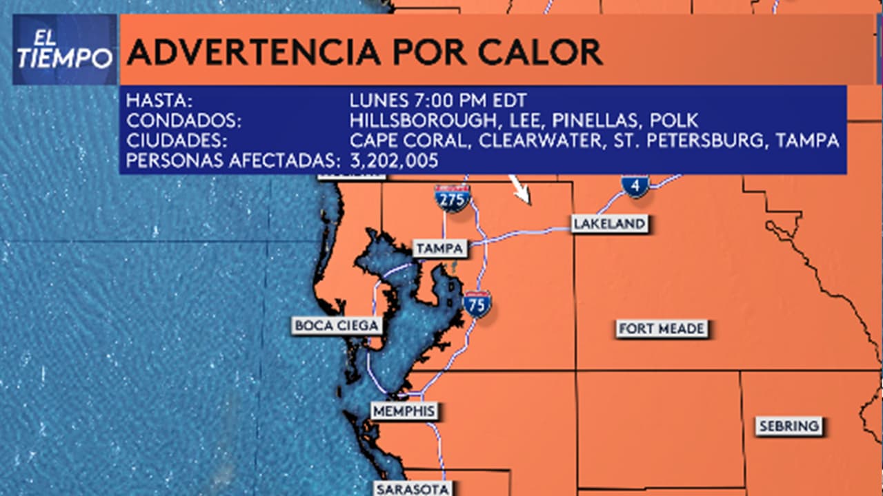 Índice de calor puede llegar a los 112 °F el lunes en la Bahía de Tampa 