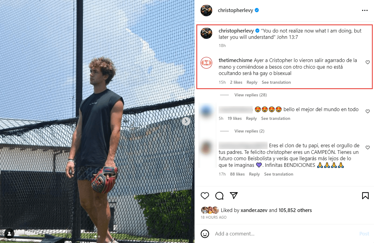 William Levy reacciona a las fotos de su hijo Christopher.