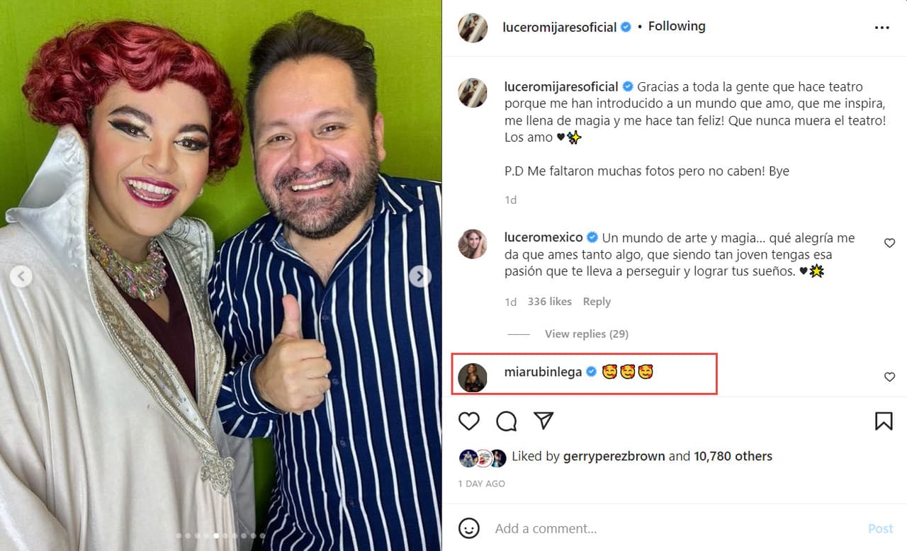 Lucero Mijares externa su amor por el teatro y Mía Rubín reacciona.