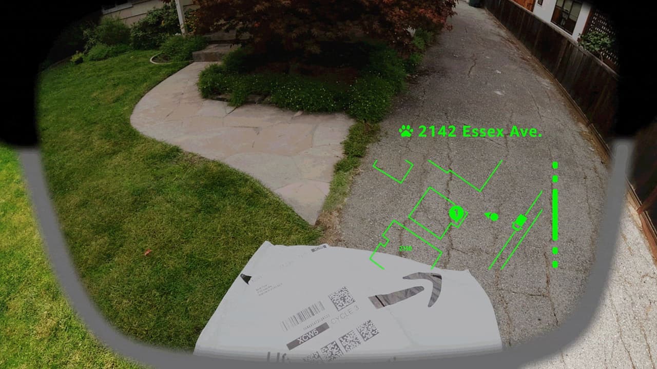 Esta imagen muestra cómo los repartidores verían el mundo a través de sus gafas con inteligencia artificial.