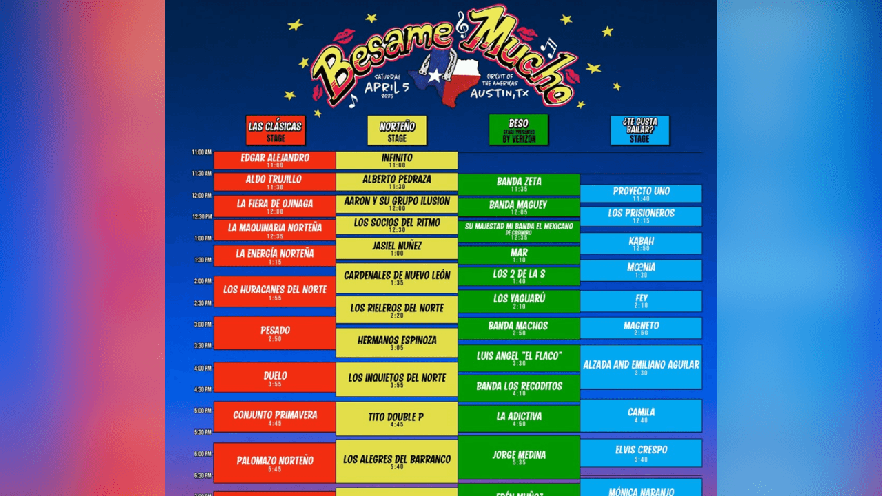 Este es parte del line-up de Bésame Mucho, donde Los Alegres del Barranco aparecen con una intervención a las 5:40 pm.